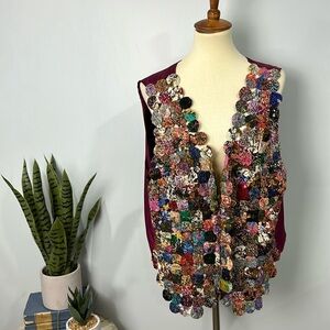 Vintage handmade yo-yo quilt vest one size